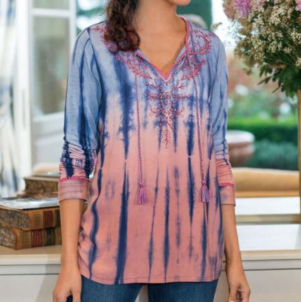 Soft Surroundings Shirt Tunic Medina Tye Dye Boho - Picture 1 of 5